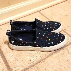 Sperry Women's Dark Blue Slip-on Shoes w/ Nautical Symbols Size 6